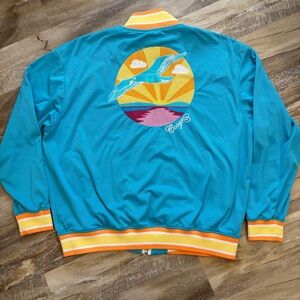 COOGI Men Aqua Orange Seagull Sunrise Embroidered Track Jacket Full Zip XXXL 3XL